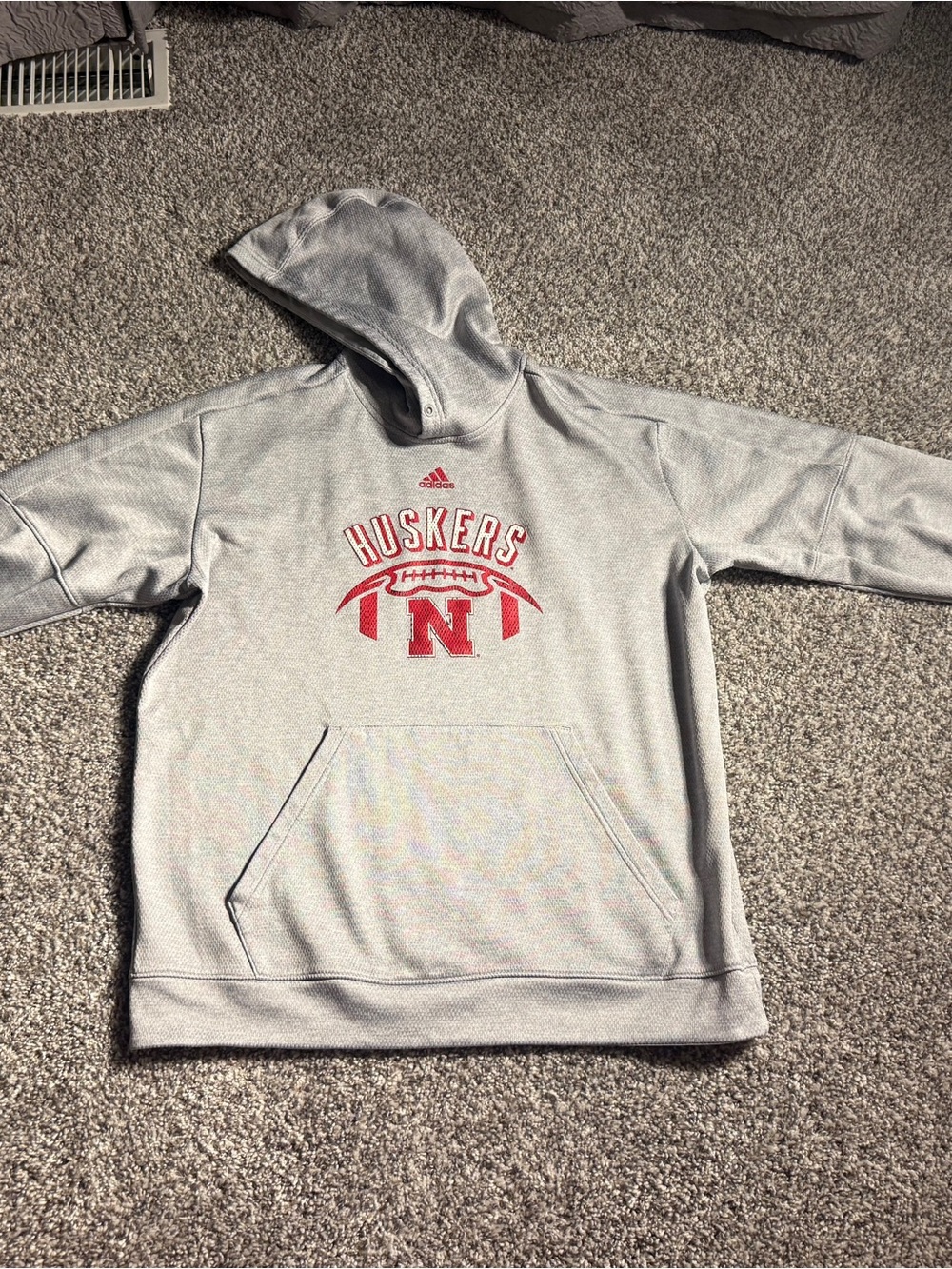 adidas Men’s Gray Hoodie with Red Huskers Logo
